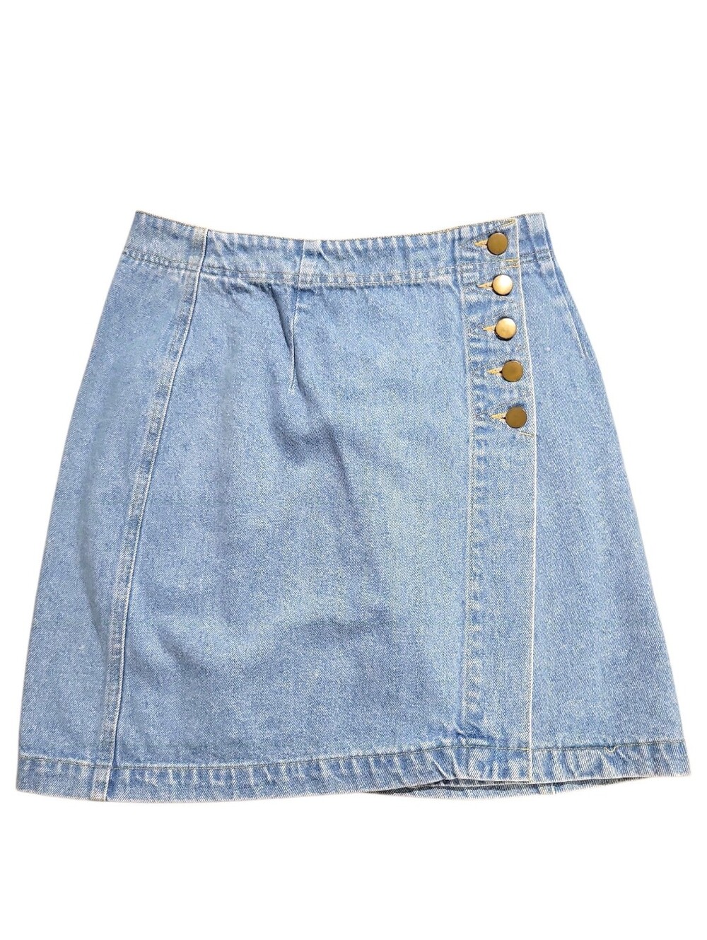 Cristina Vintage Wrap Front Denim Mini Skirt Side Button Closure Size 7/8 - Picture 2 of 10